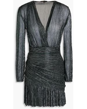 Maje Wrap-effect Lamé Mini Dress - Black
