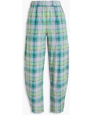 Ganni Checked Cotton-Blend Tapered Pants - Blue