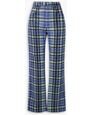 Dodo Bar Or Soof Checked Leather Straight-leg Trousers - Blue