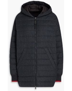 Brunello Cucinelli Bead-Embellished Quilted Wool-Felt Hooded Jacket - Black