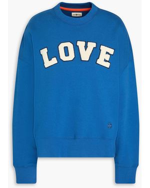 Tory Sport Appliquéd French Cotton-Terry Sweatshirt - Blue