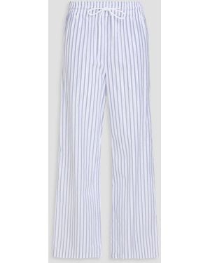 Sandro Crystal-Embellished Striped Cotton-Poplin Wide-Leg Trousers - White