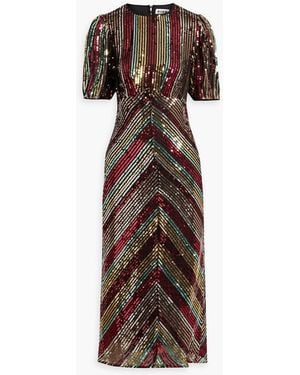 RIXO London Velvet-trimmed Sequined Crepe De Chine Midi Dress - Brown