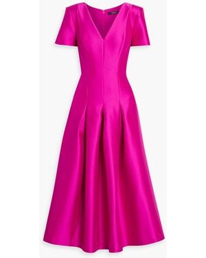 Badgley Mischka Pleated Satin-Twill Midi Dress - Pink