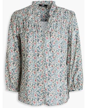 PAIGE Arlette Ruffled Printed Cotton-Blend Blouse - Grey