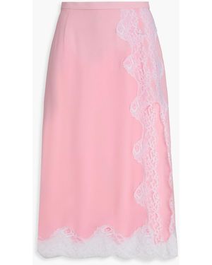 Christopher Kane Lace-trimmed Crepe De Chine Midi Skirt - Pink