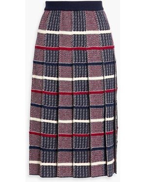 Thom Browne Pleated Checked Jacquard-Knit Wool Skirt - Blue