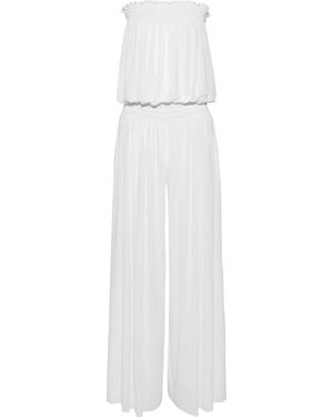 Norma Kamali Strapless Gathered Jersey Jumpsuit - White