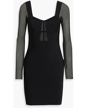 Hervé Léger Plissé Tulle-paneled Bandage Mini Dress - Black