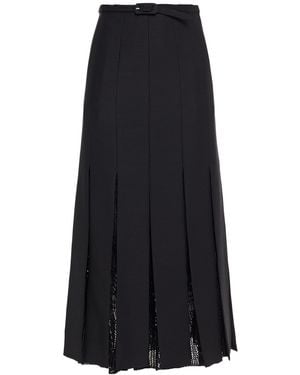 Gabriela Hearst Crochet-paneled Pleated Wool And Silk-blend Midi Skirt - Black