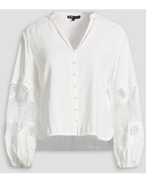 Maje Guipure Lace-trimmed Linen-blend Blouse - White