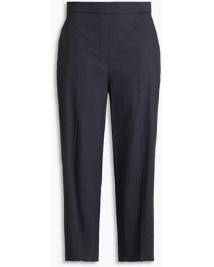 Theory Cropped Linen-Blend Slim-Leg Pants - Blue