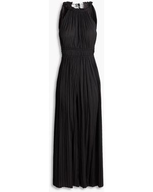 Maje Cutout Plissé Satin Wide-Leg Jumpsuit - Black