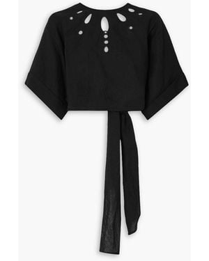 Three Graces London Zelda Tie-detailed Cutout Linen Top - Black