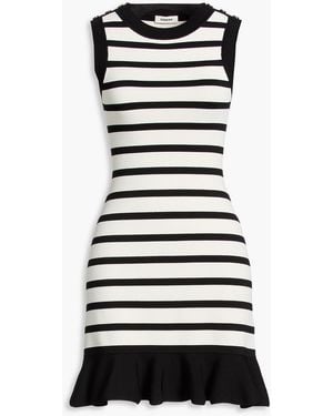 Sandro Ruffled Striped Stetch-Knit Mini Dress - Black