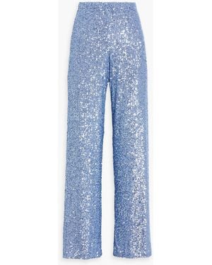 Naeem Khan Sequined Stretch-tulle Wide-leg Trousers - Blue