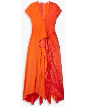 Christopher John Rogers Midikleid aus baumwoll-twill und glänzendem jacquard mit punkten und raffungen - Rot