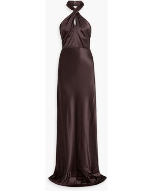 Veronica Beard Alberta Silk-blend Satin Halterneck Maxi Dress - Purple