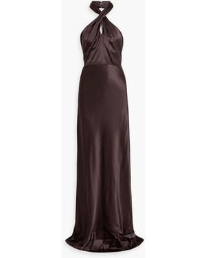 Veronica Beard Alberta Silk-blend Satin Halterneck Maxi Dress - Purple