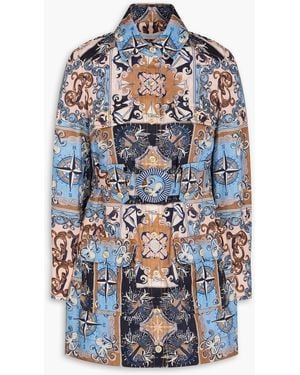 Zimmermann Belted printed linen mini shirt dress - Blau