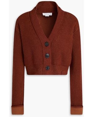 Victoria Beckham Cropped Ribbed Wool-blend Cardigan - Red