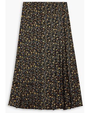 Cefinn Savannah Pleated Floral-print Twill Skirt - Black