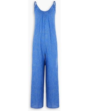 Suzie Kondi Besa Metallic Crinkled Cotton And Lurex-blend Gauze Jumpsuit - Blue