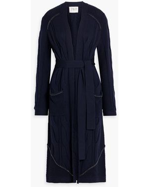 Twp Chain-Embellished Cable-Knit Merino Wool Cardigan - Blue