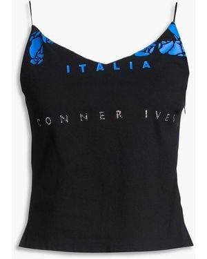 Conner Ives Embellished Printed Cotton-jersey Camisole - Blue
