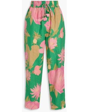 FARM Rio Floral-print Linen Tapered Pants - Green