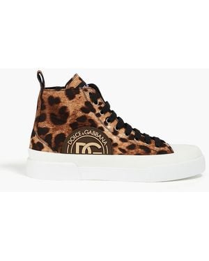 Dolce & Gabbana Leopard-print Twill High-top Trainers - Brown