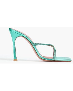 AMINA MUADDI Adriana Crystal-Embellished Metallic Leather Mules - Blue