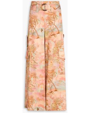 Zimmermann Belted Printed Tweed Wide-Leg Trousers - Orange