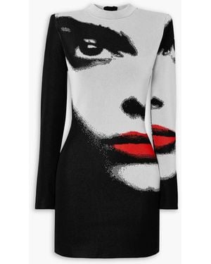 Balmain Printed Jacquard-Knit Mini Dress - Black