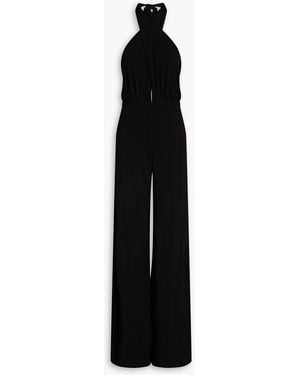 Halston Neckholder-jumpsuit mit weitem bein aus jersey - Schwarz