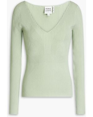Hervé Léger Laurel Ribbed-knit Top - Green