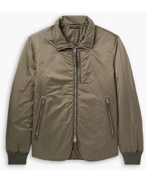 Tom Ford Padded Leather-Trimmed Satin Bomber Jacket - Green