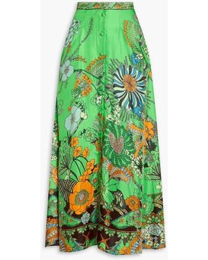 CAMILLA Maxirock aus seiden-twill mit floralem print und verzierung - Grün