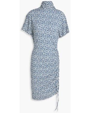 Isabel Marant Asymmetric Printed Stretch-Crepe Mini Dress - Blue