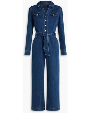PAIGE Anessa Cropped Belted Denim Jumpsuit - Blue