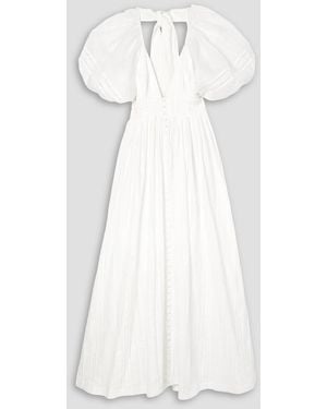 Joslin Studio Julianna Pleated Broderie Anglaise Cotton Maxi Dress - White