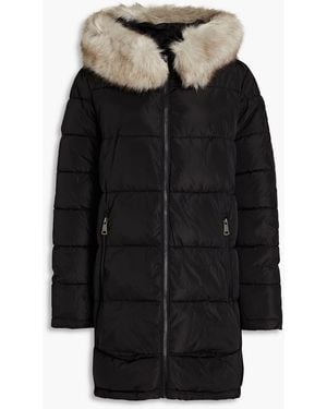 DKNY Faux Fur-trimmed Quilted Shell Hooded Coat - Black
