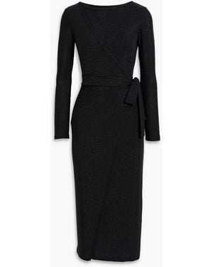 Diane von Furstenberg Simona Wrap-Effect Metallic Stretch-Jersey Midi Dress - Black