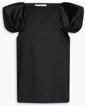 Tibi Satin-paneled Cotton-poplin Top - Black