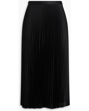 Theory Pleated Satin-Crepe Midi Skirt - Black