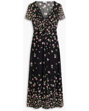 RED Valentino Twisted Floral-print Silk-chiffon Midi Dress - Black