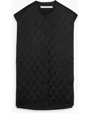 Another Tomorrow Quilted Padded Satin Vest - Black