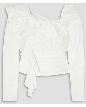 Aje. Adelia Asymmetric Ruffled Cotton-poplin Top - White