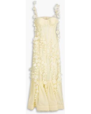 Zimmermann Floral-Appliquéd Linen And Silk-Blend Organza Gown - Metallic