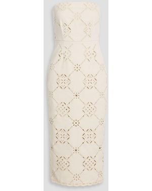 Veronica Beard Nettia Strapless Broderie Anglaise Cotton-Blend Midi Dress - Natural